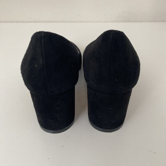 Stuart Weitzman Amatta Black Suede Pump 2" Block Heel Almond Toe 6 - Picture 8 of 11